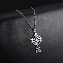 Fantasy Forge Jewelry Celtic Cross Necklace Silver Surgical Stainless Steel Trinity Crucifix Charm & Chain Womens Mens