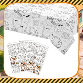 3pcs Disposable Kids Coloring Tablecover Giant Activity Drawing Graffiti Poster Rectangular Blank Construction Vehicle Coloring Tablecloth Art Crafts Coloring Mat for Birthday Party Classroom Supplies
