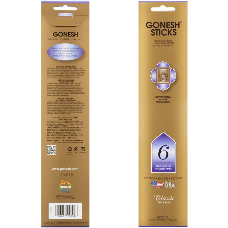 Gonesh Classic Collection #6 Incense (4 Pack), 4 Piece, Gold