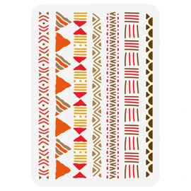 FINGERINSPIRE Mudcloth Elements Pattern Stencil 8.3x11.7inch Tribal Borders Drawing Template African Boho Floral Frame Stencils for Painting on Wood Wall Fabric Paper Furniture