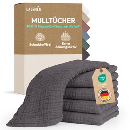 Laleni Spucktücher Baby im 5er Set aus Reiner Baumwolle - schadstofffreie Mulltücher Baby 70x70 - saugstarke Mussellintücher Baby - Musselin Tuch Baby als Mullwindel waschbare Mulltücher - Anthrazit