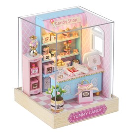 CUTEROOM DIY Miniature Doll House Kits, DIY House Kit with Dust Cover, 3D Wooden Dollhouse Kits to Build for Teens Adults Birthday Gift (Candy)