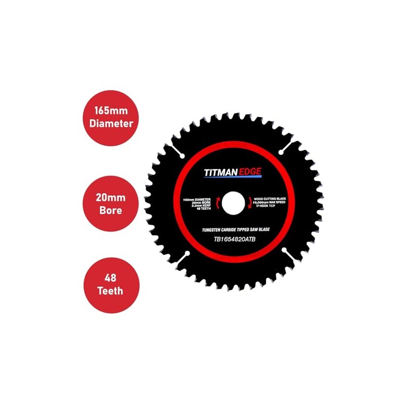 165mm Diameter TCT Saw Blade, 48 tooth & 20mm Bore