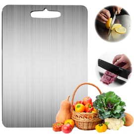 Titanium Chopping Board, CIYIN Stainless Steel Chopping Board, Double-Sided Chopping Board, Titanium Cutting Board in Food Grade, Titanium Chopping Board for Meat, Bread, Vegetables (28.5 x 19.5 cm)