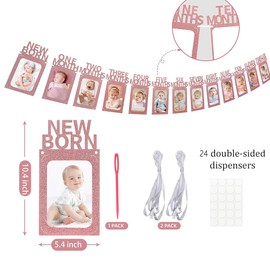 1st Birthday Baby Photo Banner, Birthday Photo Banner Decorations for baby Girls Boys,1st Birthday Party Decoration Monthly Milestone Birthday Party Decor Photo Bunting Banner for Newborn to 12 Months