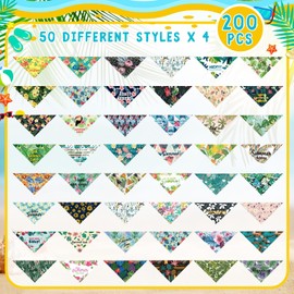 Kacctyen 200 Pcs Dog Bandanas for Summer Bulk Hawaiian Pattern Pet Scarf Bibs Adjustable Washable Kerchief Seasonal Pet Accessories Grooming Supplies for Small to Large Cats Dogs