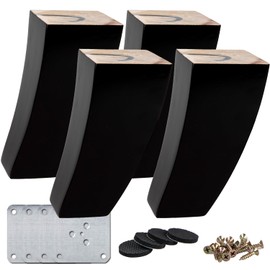 La Vane 8 inch / 20cm Wooden Furniture Legs, 4PCS Soild Wood Black Curved Legs Replacement Feet with Mounting Plate for Couch Sofa Cabinet Armchair Recliner Chair
