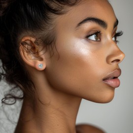 QueenBee 925 Sterling Silver Premium Cubic Zirconia Stud Earrings, Minimal Pure Silver Circonia Stud Earrings, Trendy Silver Studs, Silver Round Zirconia Earrings with twisted back, Silver Hypoallergenic Bead Earrings