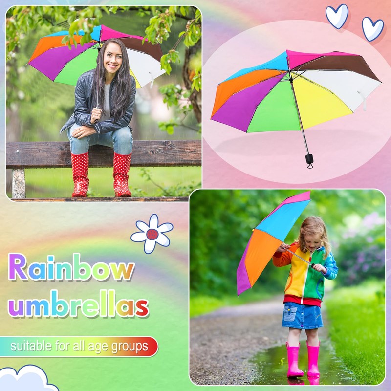Silkfly 24 Pcs 8 Rib Rainbow Umbrella Bulk Compact Portable