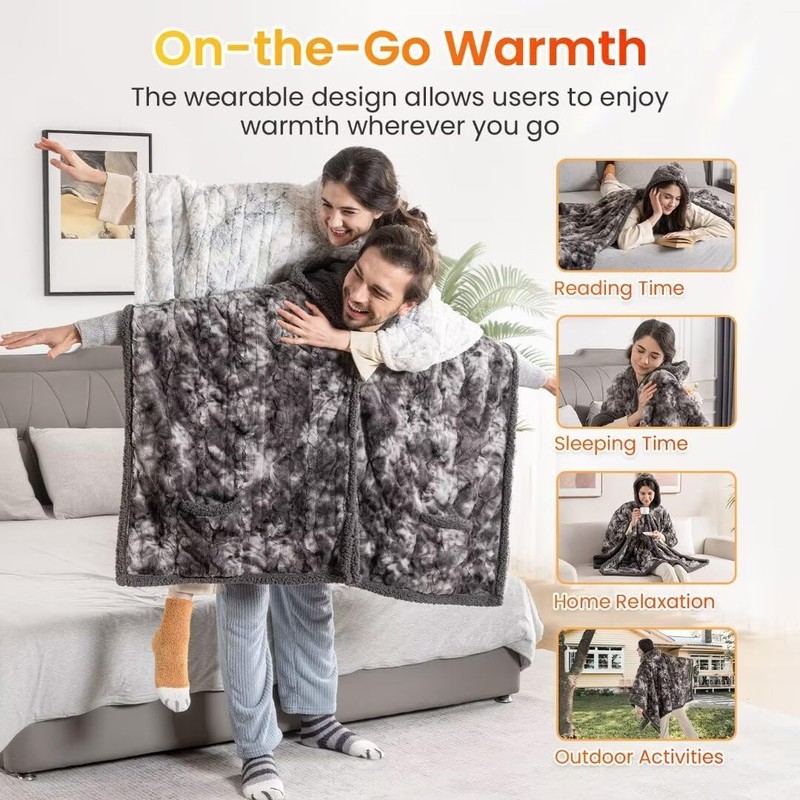 WOOMER Wearable Heated Blanket 50”×70“, Soft Faux Fur & Cozy