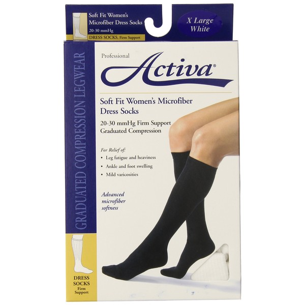 Activa 20-30 mmHg Soft Fit Knee High Socks, White, X-Large