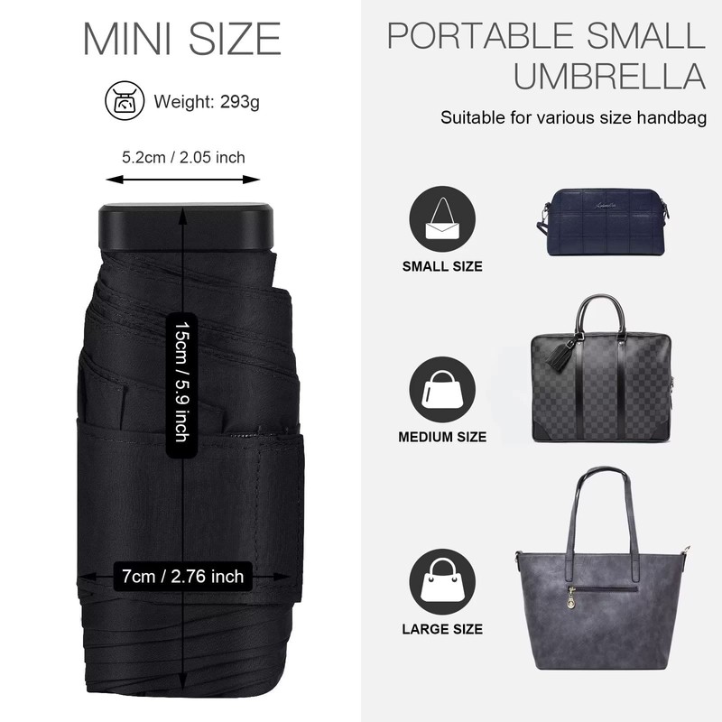 LEAGERA Mini Umbrella For Purse, Small Travel Umbrella Compact Waterproof