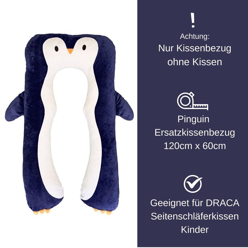 DRACA Side Sleeper Pillow for Children, Original Pillow Cover, Penguin,