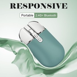 Generic Wireless Bluetooth Mouse 2.4g Dual Mode with USB Receiver Rechargeable Silent 5-Button 2400dpi, Suitable for Computer/Desktop/Pc/Laptop（Green）