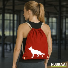 Huuraa Gym Bag German Shepherd Silhouette Backpack Cotton 12 Litres Size with Motif for Dog Lovers Gift Idea for Friends and Family, Classic red