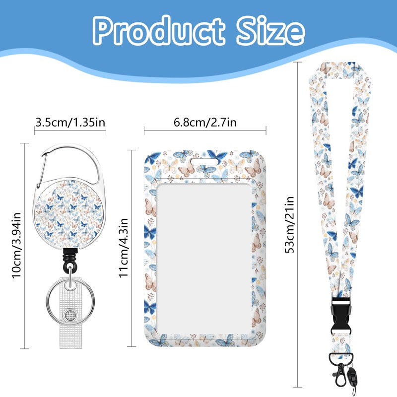 Fjdcslwx Butterfly Badge Holder Reel Lanyard,ID Card Badge Holder Retractable
