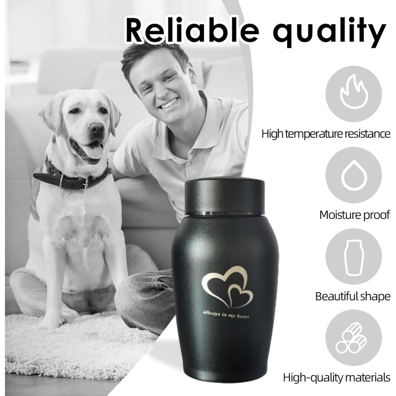 QESSUVNC Ashes Keepsake Urns - Small, Stainless Steel, Waterproof Cat