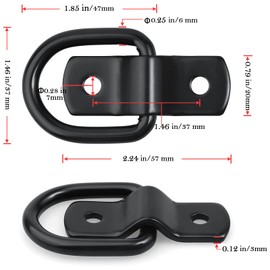 VEEBELL 6 Pack D Ring Tie Down Anchors, Heavy Duty 1/4" Trailer D Rings with 2400 lbs Break Strength, Surface Mount Tie Down Hooks for Truck Bed, Trailer, Cargo, Motorcycle & ATV (6, Black)