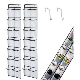 FonVan Pack of 2 Over the Door Organiser for Shoes, Shoe Storage Hanging with 2 Hooks, 12 Pockets Hanging Storage Bag, Foldable Hanging Organiser for Bedroom, Living Room, Bathroom