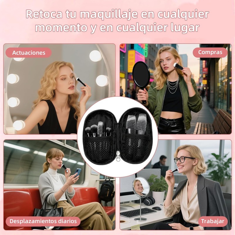15 Piezas Brochas para Maquillaje con 10 Brochas, 2 Esponjas,
