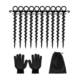 AOFUXTI Christmas Inflatables Decoration Ground Stakes, Beach Umbrella Sand Anchor, Heavy Duty Plastic Grounding Screw In Tent Spikes, Outdoor and Yard Camping Canopy Stake Pole, Spiral Peg, 9" 10 pcs