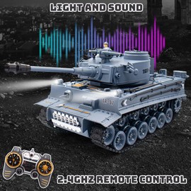 QuirkyGlee Remote Control Tank 1/18 Scale German Tiger RC Tank That Shoots BBS, RC Tanks 23 Channel with Lights, Sound, Smoke, RC Military Vehicles Toys Gifts for Kids & Adults