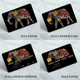 APVDSH Credit Card Skin, Cute Debit Card Skin Sticker, 4Pcs Stylish Slim Anti-Wrinkling Removable Credit Card Sticker for Transportation, Key Black Mandala Elephant