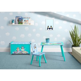 Delta Children Bluey 3-Piece Toddler Playroom Set – Includes Table, Chair and Toy Box, Blue