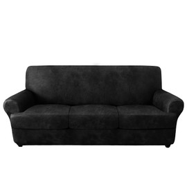 molasofa Leather Look T-Cushion Oversized Sofa Slipcover, 4-Piece Set - Stretchable, Washable, Non-Pilling, Non-Slip for Oversized Sofa (02 Black)