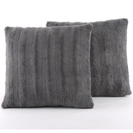 Cheer Collection Faux Fur Throw Pillows - Set of 2 Decorative Couch Pillows - 18" x 18" - Grey