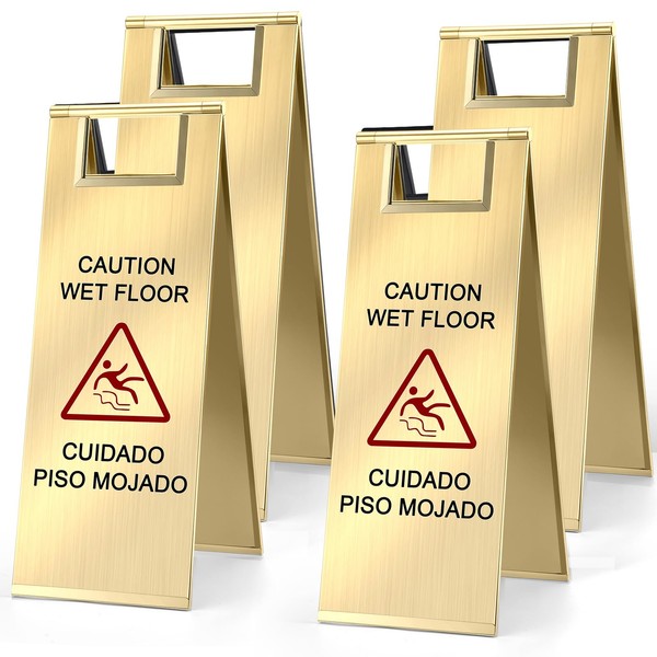 LEIFIDE 4 Pcs Stainless Steel Wet Floor Caution Sign Bulk