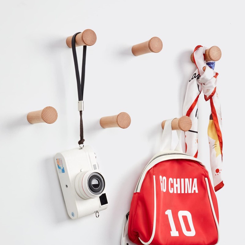 HomeDo 8Pack Wood Wall Hooks Hat Rack, Wooden Coat Hooks