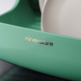 Nineware Compact Dish Drying Rack with Utensil Holder, 360° Rotating Water Drain Spout, Space Saving Kitchen Countertop Organizer, Stylish Home Decor, Made in Korea (Retro Green)