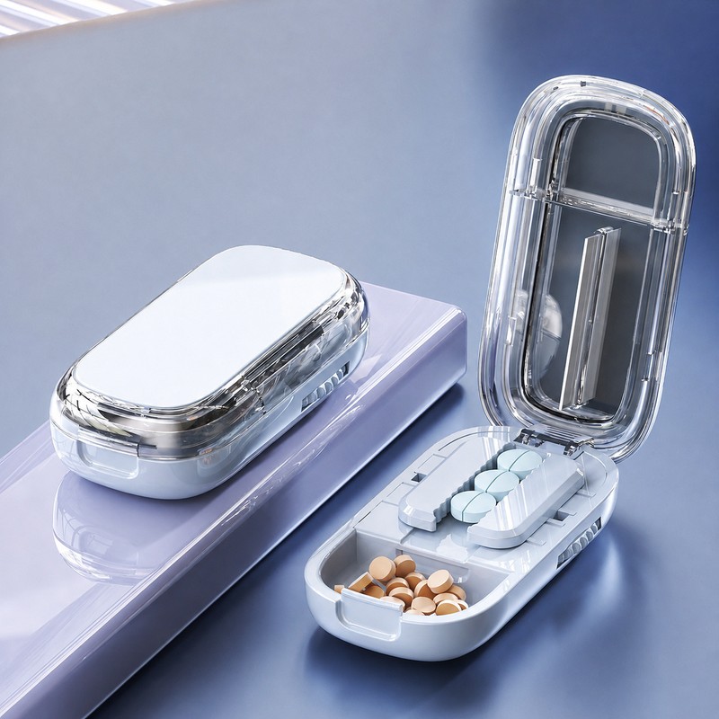 Portable Pill Cutter and Organizer for Travel – 1/2, 1/3,