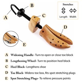 FootFitter Professional 2-Way Shoe Stretcher - Stretches Length & Width, Durable Metal, Dense Plastic & Wood, Shoe Expander - Men's L (US 11-13)