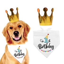 family Kitchen Funny Cute 1 Year Dog Birthday Bandana Scarfs with Dog Birthday Party Hat Doggie Cat Triangle Scarf for Pet 1st Birthday Party Decoration