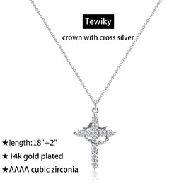 Tewiky Diamond Cross Necklace for women-Dainty 14k Gold Cubic Zirconia Pendant Necklaces Simple Gold Cross Pendant Necklace Cute Tiny Gold Jewelry