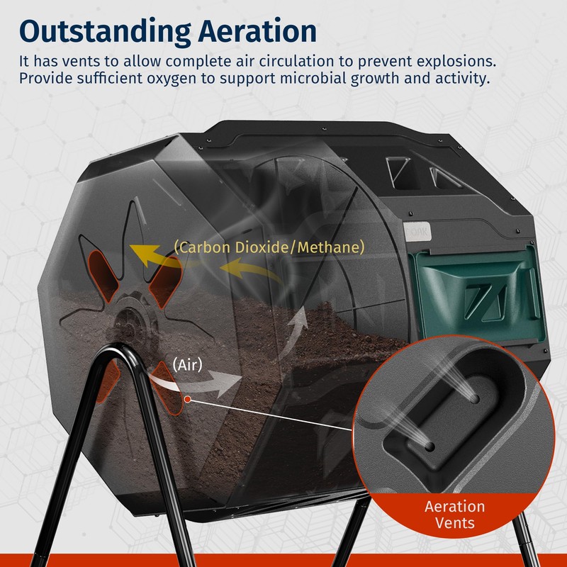 EAST OAK Compost Tumbler Outdoor, 43-Gal Dual Chamber Compost Bin