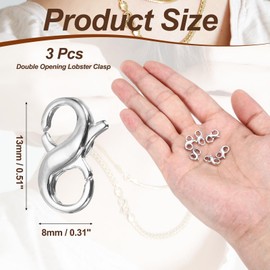 sourcing map 8mm x 13mm Double Opening Lobster Clasp, 3 Pcs Necklace Bracelet Extender Clasp and Closures Connector for Jewelry Making Repair Anklets, Light Silver Tone