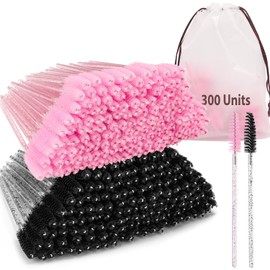 EWAGOA-300 piezas de varitas de rímel desechables, cepillos de cristal para pestañas, cepillos para cejas para extensiones de pestañas, cepillo de rímel rosa y negro