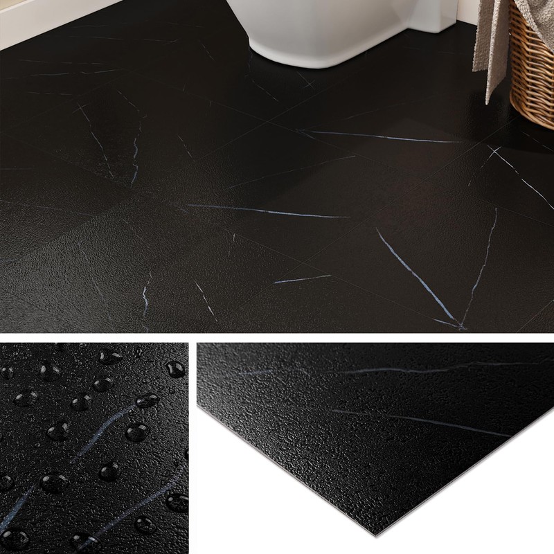 Livelynine Black Marble Vinyl Peel and Stick Floor Tile Waterproof