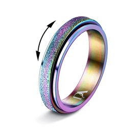 Diamday Fidget Rings for Women Men -2 4mm Titanium Steel Spinner Ring for Anxiety Stress Relief Glitter Sandblast Spinning Figit Anxiety Jewelry for Women Gifts, Metal, Cubic Zirconia