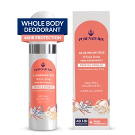 PureNaturis Whole Body Deodorant Spray Contains Natural Ingredients, Deodorant for Women & Men | 48HR Protection, Aluminum Free Nautral Deodorant Spray | Large Bottle 4.05 Fl Oz (Peach & Vanilla)