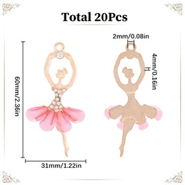 SUNNYCLUE 1 BOX 20PCS Ballerina Charms Dance Charm Bulk Ballet Dancer Theme Shoe Pink Skirt Dress Crystal Rhinestone Big Alloy Charms for jewellery Making Charms Earrings Necklace Bracelets DIY Crafts