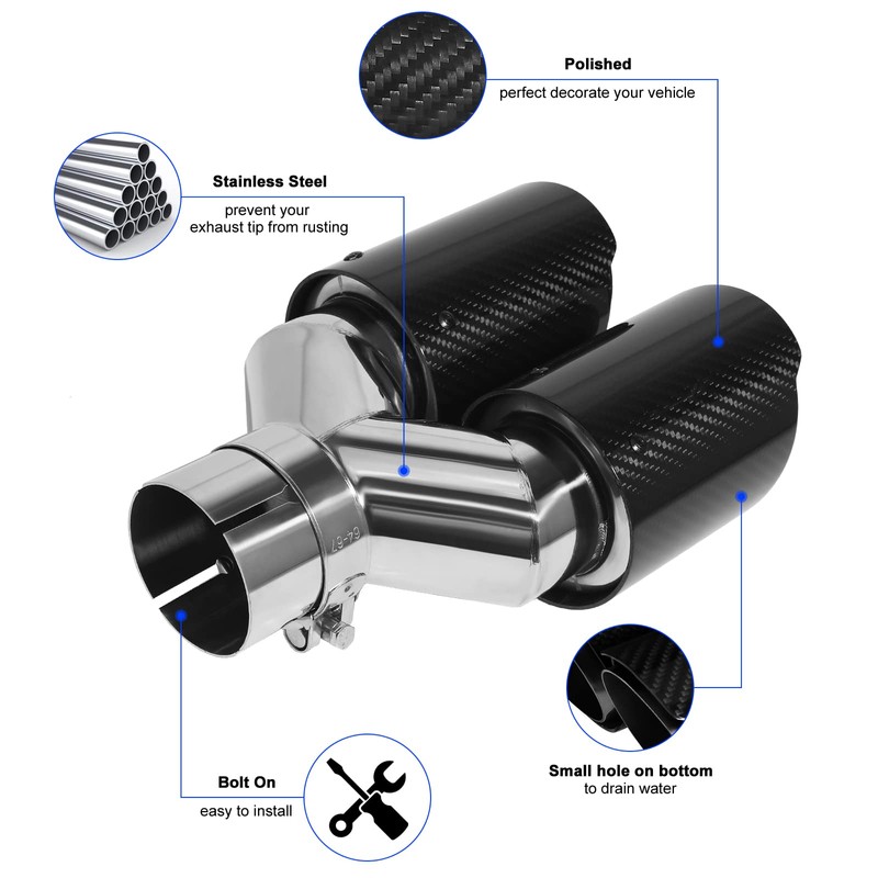 Vechkom 2.5"Inlet 3.5"Outlet Double Exhaust Tip 7.48'' Overall width Carbon
