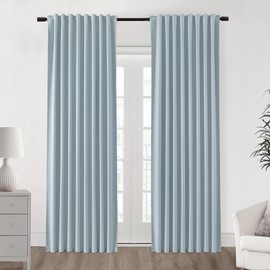 SHINELAND Light Blue Room Darkening 108 Inch Long Ceiling Curtain for Track System,Floor Length Ceiling Track System Curtains Ceiling Mount Floor Length Boho Cute Curtains for Bedroom Aesthetic