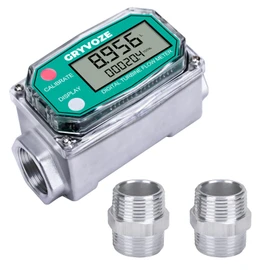 GRYVOZE 3/4 Inch Digital Turbine Water Fuel Flow Meter with 3/4 Inch NPT Male, 0.8-13.2 GPM Inline NPT Thread ±1% Accuracy Flowmeter for Diesel, Gas Oil, Gasoline, and Other Liquids