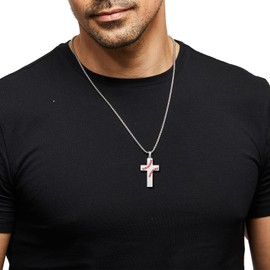 Silver Baseball Cross Necklace for Men Bible Verse,Lord's Prayer Christian Religious Scriptures Faith Baptism 1st First Communion Cross Pendant Chain for Men, Father's day Gifts For Dad Jewelry