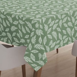 Encasa Homes Printed Tablecloth 145 x 145 cm for Square Dining Table of length upto 110 cm, 100% Cotton, Machine Washable, Durable, Rectangular, for Home, Restaurant, Banquet - Big Leaves Green
