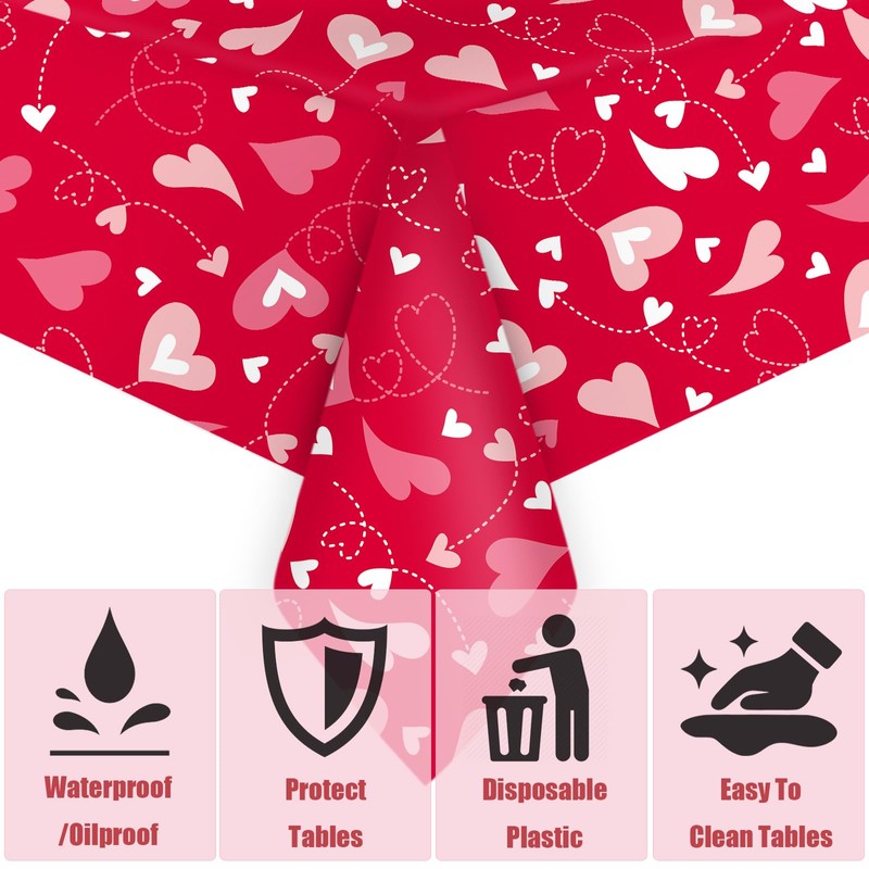 VARACL 2 Pack Disposable Tablecloth Valentine's Day Plastic Large Rectangle